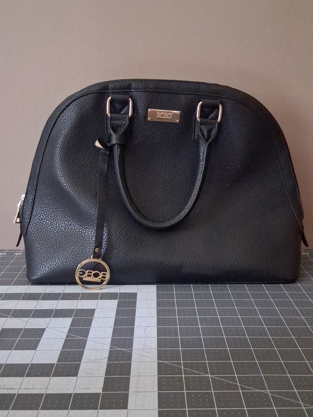BCBG Black Pebble Dome Satchel with Gold Accent